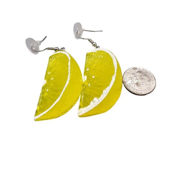 Pierced Earrings Fun Novelty Yellow Lemon Wedge French Wire Acrylic Fashion - Picture 5 of 5